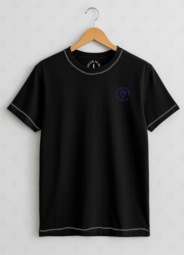 Black Gothic Skull & Roses T-shirt with White Stitching - Unisex Short Sleeve Tee with Purple, Pink and White Print