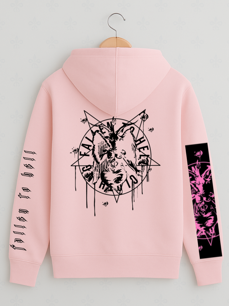 Baby Pink Baphomet Gothic Pullover Hoodie Printed in Black & Pink