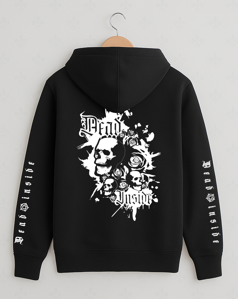 Black Dead Inside Gothic Pullover Hoodie with White Print