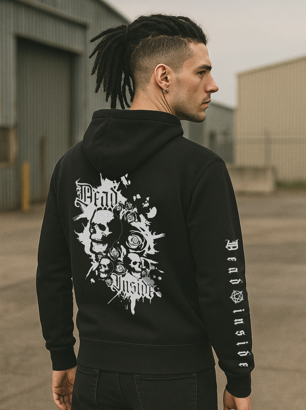 Black Dead Inside Gothic Pullover Hoodie with White Print