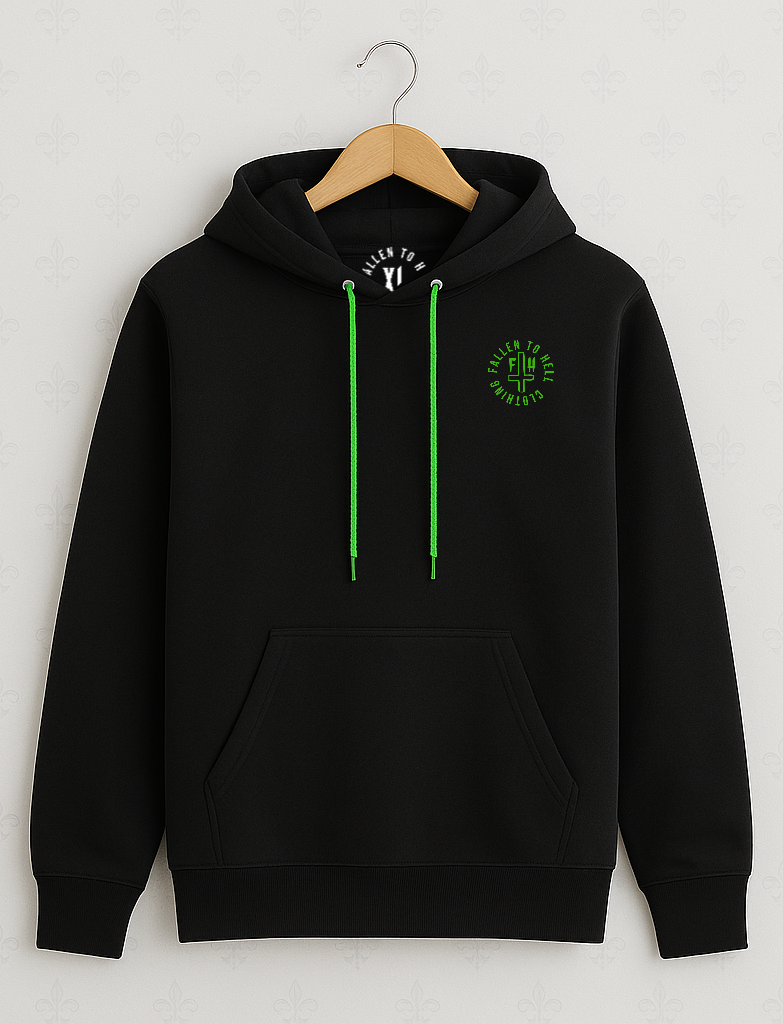 Black Metalcore Font Pullover Hoodie with Green Print