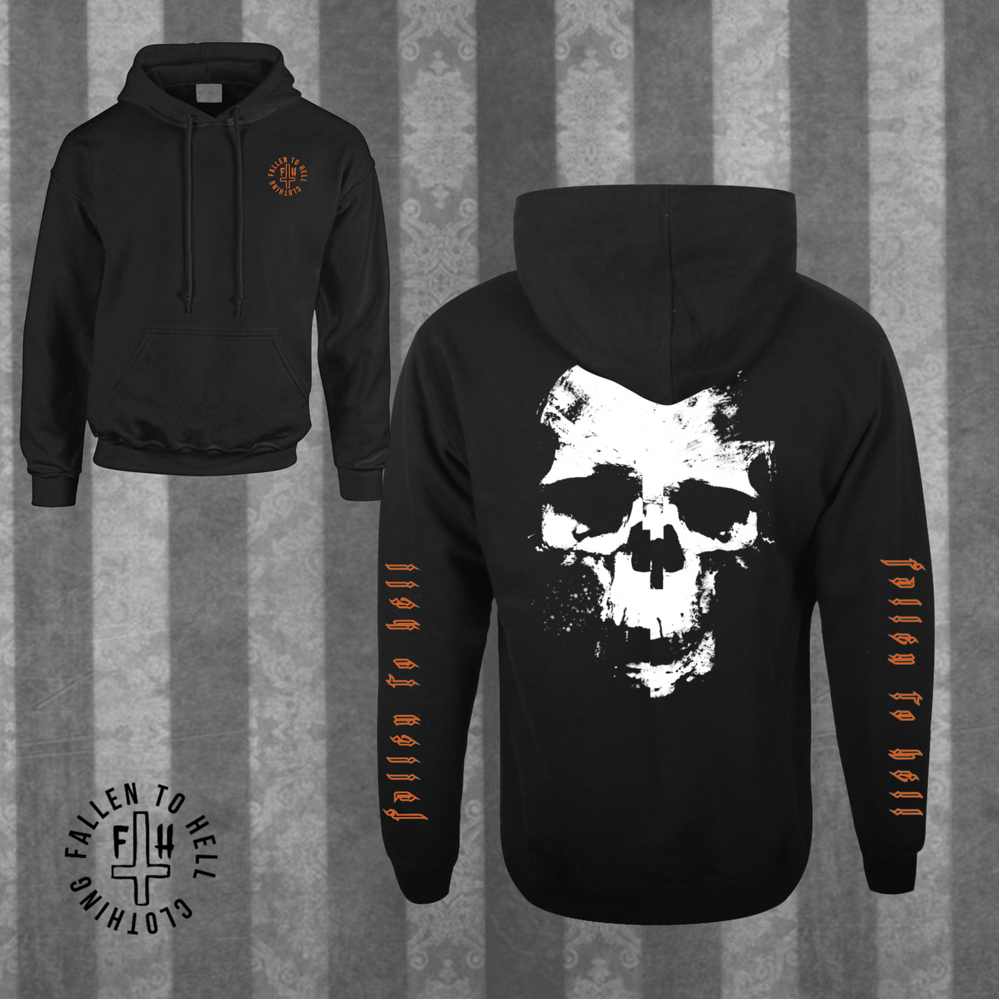 Skull Pullover Hoodie - White & Orange