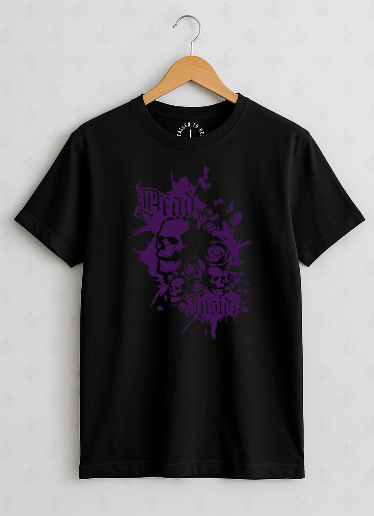 Black Gothic Skull & Roses T-shirt - Unisex Short Sleeve Tee with Purple Print