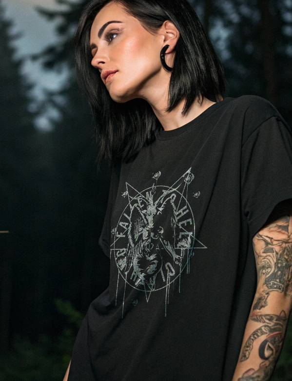 Black Baphomet Graphic T-shirt - Unisex Short Sleeve Tee with White Print
