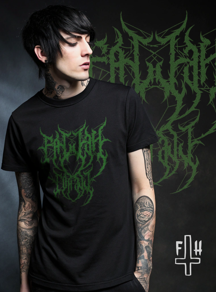 Black Metal-core Graphic T-shirt - Unisex Short Sleeve Tee with Green Print