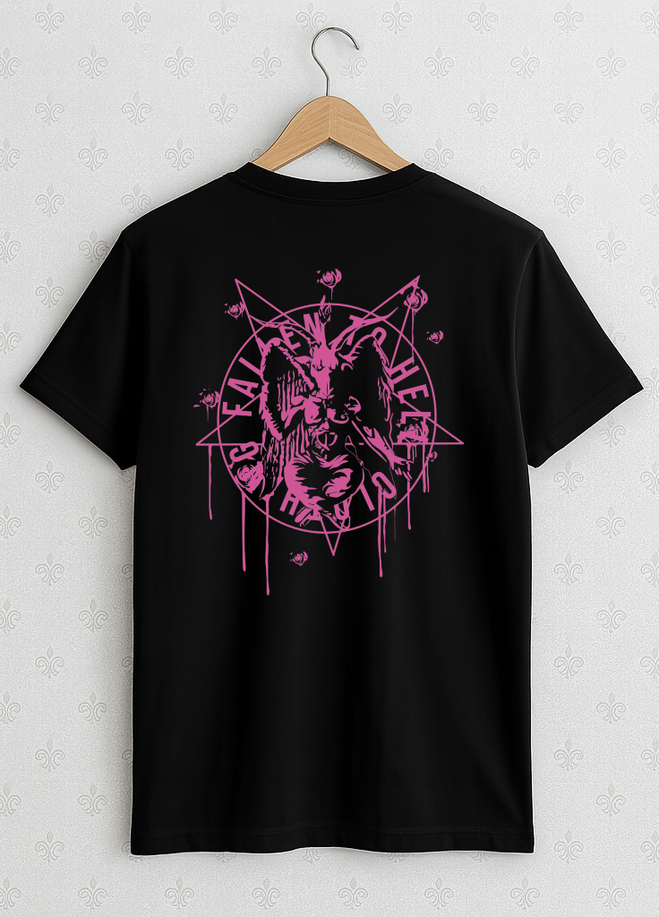 Black Baphomet Graphic T-shirt - Unisex Short Sleeve Tee with Pink Print