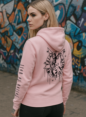 Baby Pink Baphomet Gothic Pullover Hoodie Printed in Black & Pink