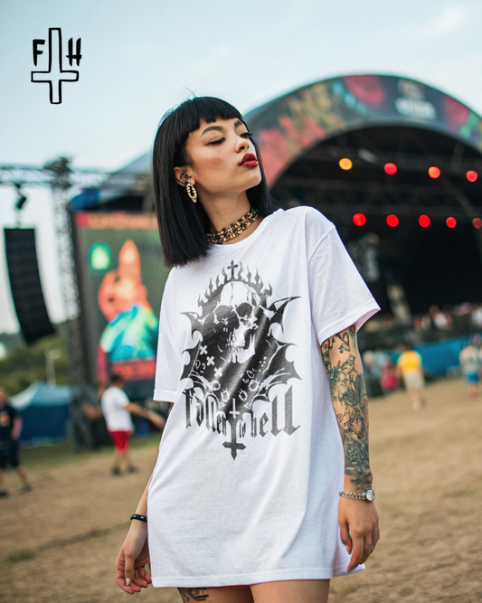 White Gothic Skull T-shirt - Unisex Short Sleeve Tee with Black Print