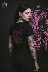 Black Baphomet Graphic T-shirt - Unisex Short Sleeve Tee with Pink Print