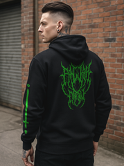 Black Metalcore Font Pullover Hoodie with Green Print
