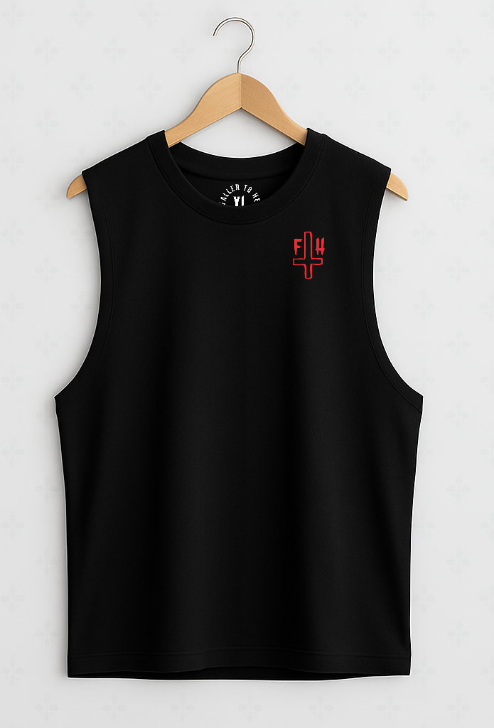 Black Skull & Roses Graphic Sleeveless Tee - Deep Cut Armhole Tank with Red and Yellow Print