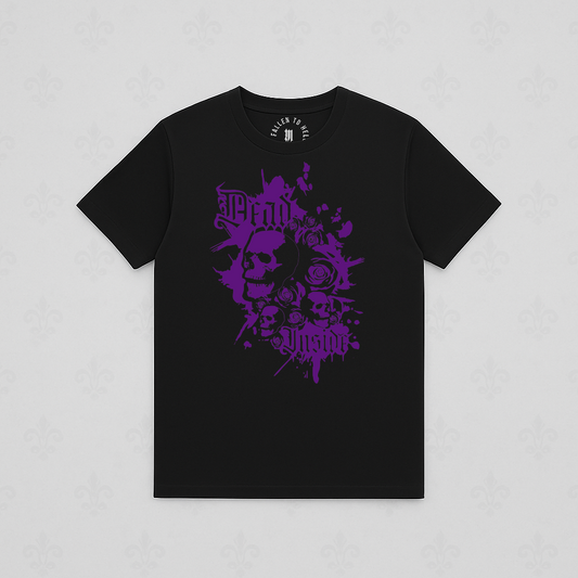 Black Gothic Skull & Roses T-shirt - Unisex Short Sleeve Tee with Purple Print