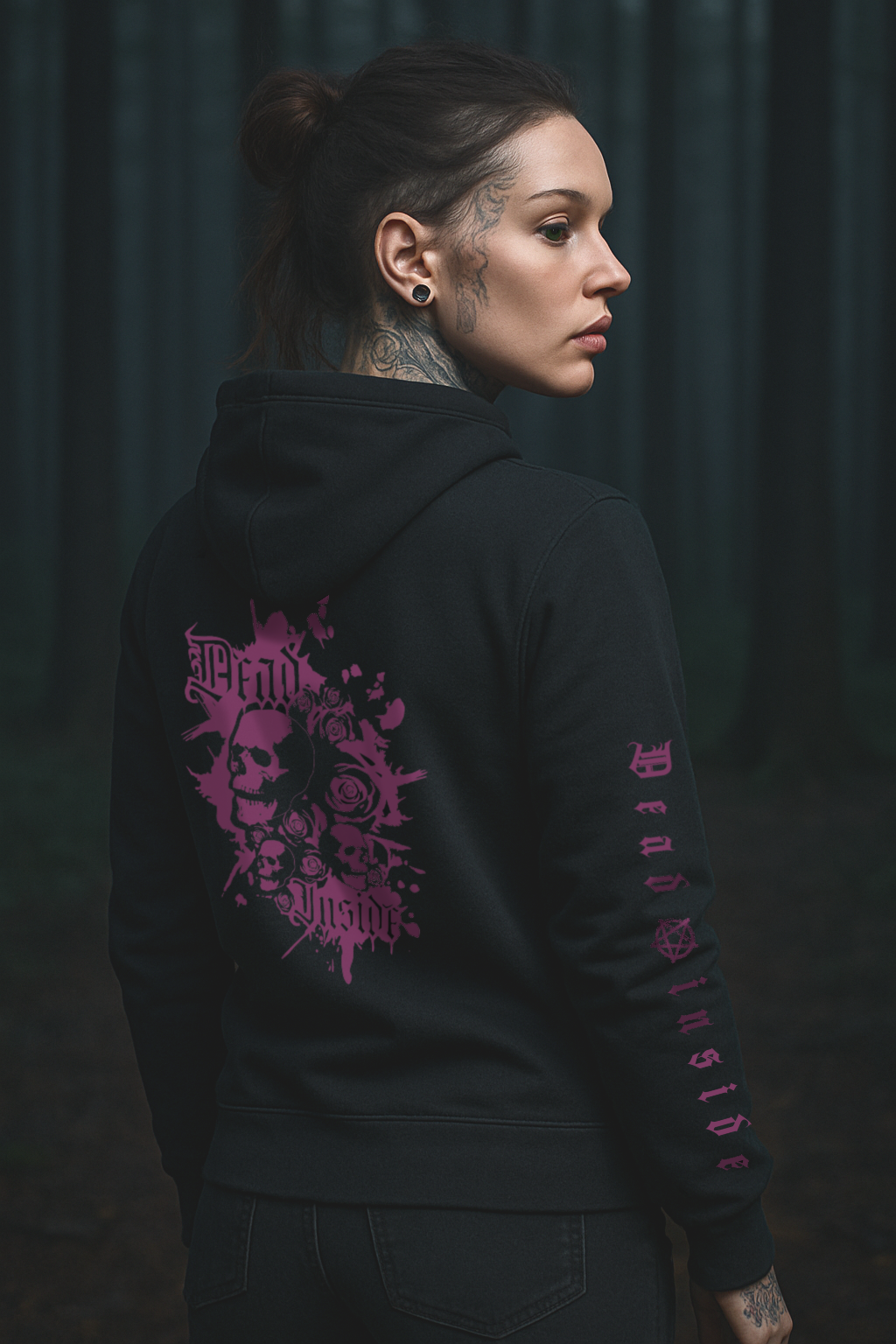 Dead Inside Black Pullover Gothic Hoodie with Pink Print