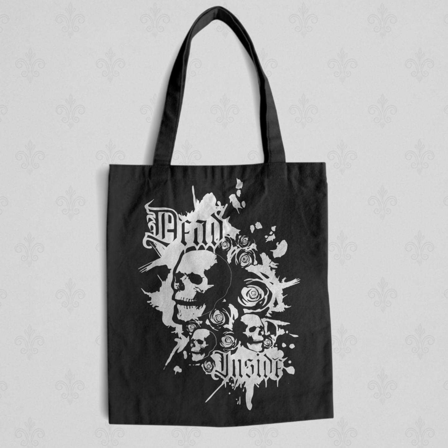 Recycled Cotton Graphic Skull & Roses Tote Bag Printed in White