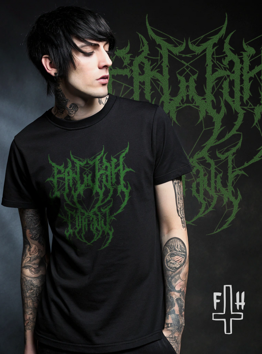 Black Metal-core Graphic T-shirt - Unisex Short Sleeve Tee with Green Print
