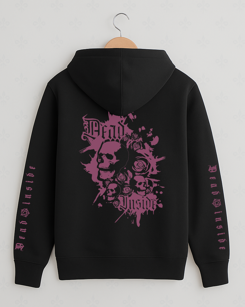 Dead Inside Black Pullover Gothic Hoodie with Pink Print