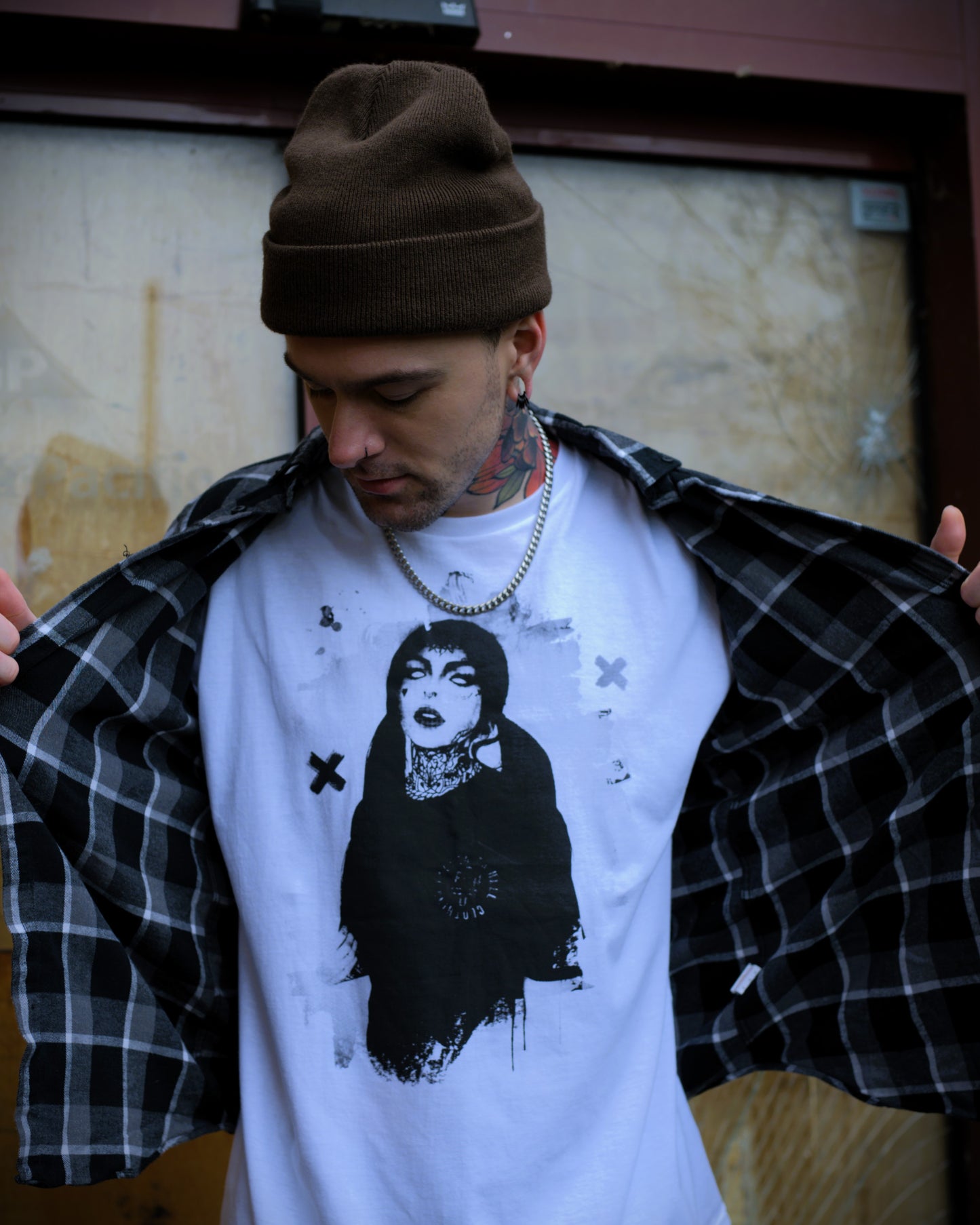 White Demonic Female Graphic T-shirt - Unisex Short Sleeve Tee with Black Print